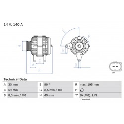 Δυναμό AUDI A1, A3; SEAT ALTEA, ALTEA XL, IBIZA IV, IBIZA IV SC, IBIZA IV ST, LEON, TOLEDO IV; SKODA FABIA II, RAPID, ROOMSTER, ROOMSTER PRAKTIK; VW BEETLE 1.2-1.8 12.06-05.22