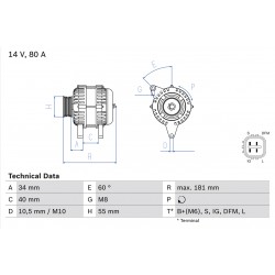 Δυναμό TOYOTA AURIS, AVENSIS, COROLLA, COROLLA VERSO, WISH 1.4/1.6/1.8 08.99-08.19