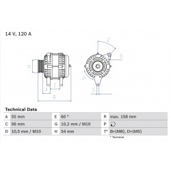 Δυναμό OPEL ASTRA G, ASTRA H, ASTRA H GTC, COMBO TOUR, COMBO/MINIVAN, CORSA C, CORSA C/HATCHBACK, MERIVA A, TIGRA; RENAULT MEGANE II 1.0-1.6 09.00-