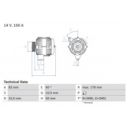 Δυναμό MERCEDES C T-MODEL (S202), C (W202), CLK (A208), CLK (C208), E T-MODEL (S210), E (VF210), E (W210), G (W463), M (W163), S (W220), SL (R129) 2.0-5.5 02.95-05.06