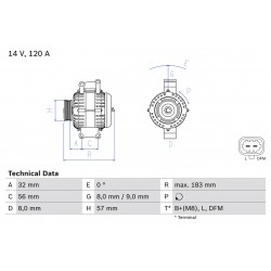 Δυναμό OPEL ASTRA G, SIGNUM, SPEEDSTER, VECTRA B, VECTRA C, VECTRA C GTS, ZAFIRA A; SAAB 9-3, 9-3X 1.8-2.2 06.00-02.15