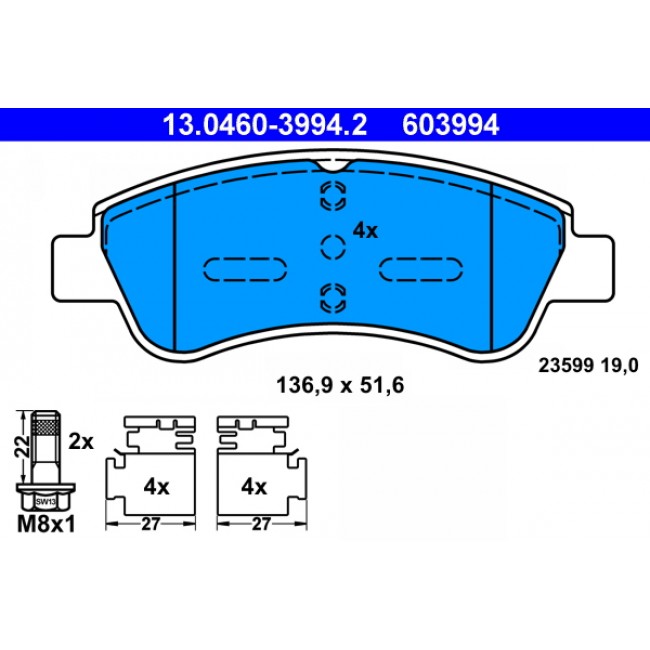 Σετ τακακιών φρένων, δίσκος φρένου DS DS 3; CITROEN AMI, BERLINGO, BERLINGO/MINIVAN, C2, C2 ENTERPRISE, C3 AIRCROSS II, C3 I, C3 II 1.0-Electric 05.96- Σετ τακακιών φρένων, δίσκος φρένου DS DS 3; CITROEN AMI, BERLINGO, BERLINGO/MINIVAN, C2, C2 ENTERPRISE, C3 AIRCROSS II, C3 I, C3 II 1.0-Electric 05.96-