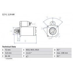 Μίζα CITROEN C4, C4 GRAND PICASSO I, C4 GRAND PICASSO II, C4 I, C4 II, C4 PICASSO I, C4 PICASSO II, C4 SPACETOURER, C5, C5 II, C5 III, C8, DS4, DS5 1.9D-2.2D 07.98- 0 986 025 470