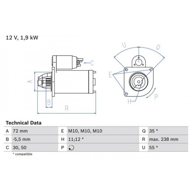 Μίζα CITROEN C4, C4 GRAND PICASSO I, C4 GRAND PICASSO II, C4 I, C4 II, C4 PICASSO I, C4 PICASSO II, C4 SPACETOURER, C5, C5 II, C5 III, C8, DS4, DS5 1.9D-2.2D 07.98- 0 986 025 470