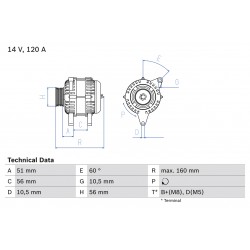 Δυναμό OPEL CALIBRA A, OMEGA B, VECTRA A; SAAB 900 II, 9000 2.0-3.2 07.90-07.03