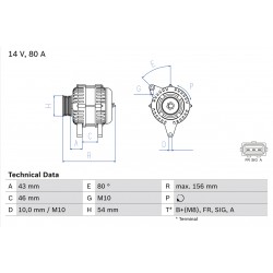 Δυναμό FORD FIESTA V, FUSION; MAZDA 2 1.4D 11.01-12.12