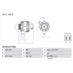 Δυναμό HYUNDAI ELANTRA III, HIGHWAY, SANTA FÉ I, SANTA FÉ II, SANTA FÉ II/SUV, TRAJET, TUCSON, TUCSON/SUV; KIA CARENS II, CERATO I, SPORTAGE II 2.0D/2.2D 03.01-12.12