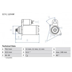 Μίζα MERCEDES V (638/2); AUDI A3; FORD GALAXY I, GALAXY MK I; SEAT ALHAMBRA, CORDOBA, CORDOBA VARIO, IBIZA II, INCA, LEON, TOLEDO I, TOLEDO II 1.7D-2.9 05.89-03.10