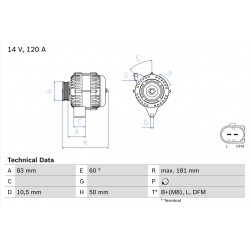 Δυναμό MERCEDES C (CL203), C T-MODEL (S203), C (W203), CLK (A209), CLK (C209), M (W163), SLK (R170) 2.6/3.2/3.7 02.98-03.10