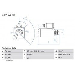 Μίζα ABARTH 124 SPIDER, 500 / 595 / 695, 500C / 595C / 695C, GRANDE PUNTO; ALFA ROMEO GIULIETTA, MITO; FIAT 124 SPIDER, 500, 500 C, 500L, 500X, BRAVO II, DOBLO 0.9-1.4LPG 02.02-