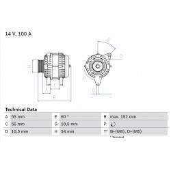 Δυναμό OPEL ASTRA G, ASTRA G CLASSIC, ASTRA G/KOMBI, ASTRA H, ASTRA H CLASSIC, ASTRA H GTC, CORSA C, CORSA C/HATCHBACK 1.0-1.4LPG 02.98-